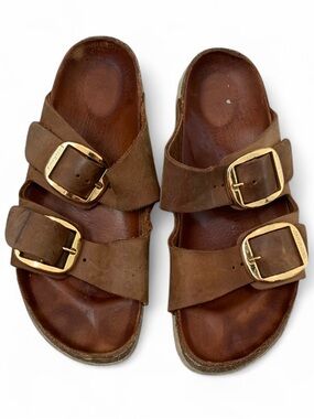 Birkenstock Arizona Brown Suede Double Buckle Slide Sandals